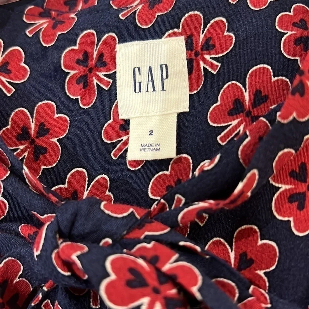 Gap Color Block Tie Neck Dress Blue and Red Size 2 - Picture 5 of 7
